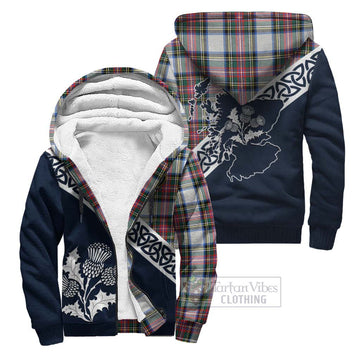 Dennistoun Tartan Sherpa Hoodie Featuring Thistle and Scotland Map Unisex - Tartan Vibes Clothing
