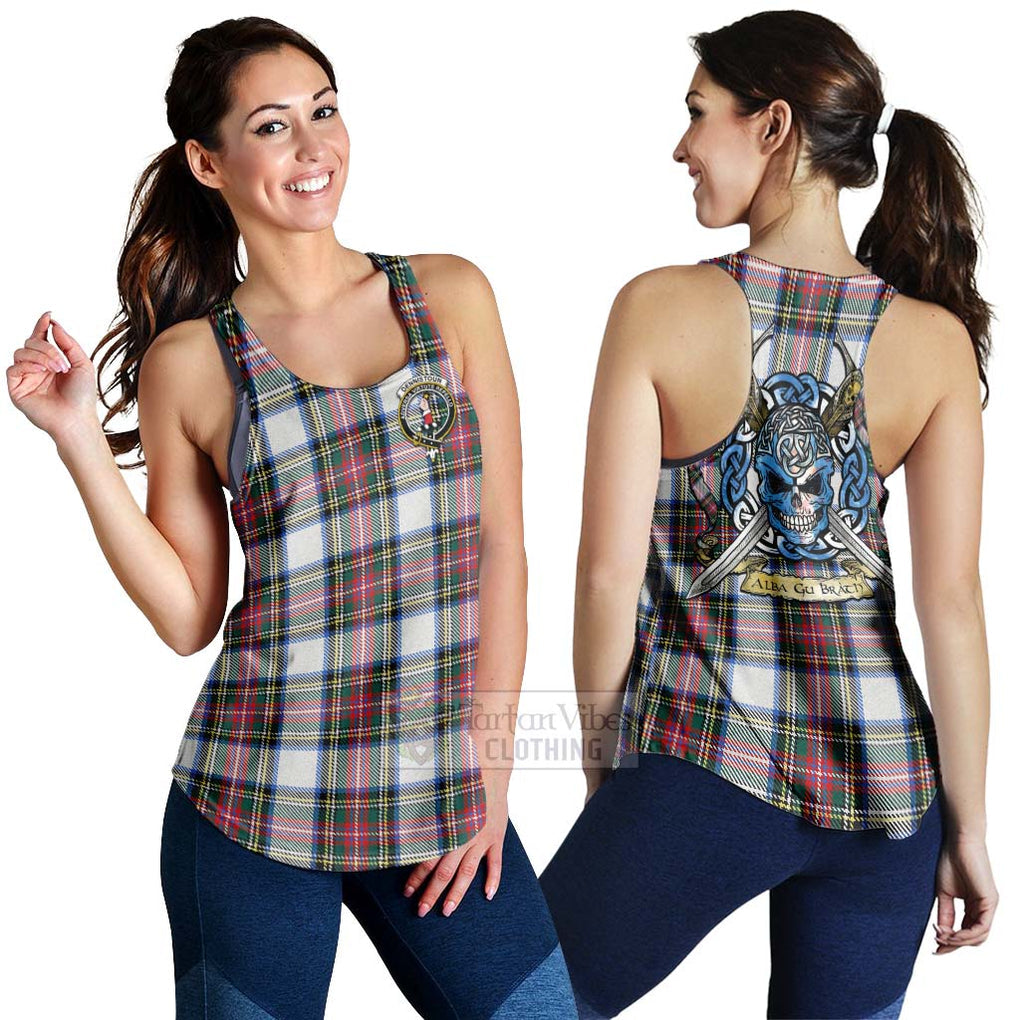 Dennistoun Tartan Women's Racerback Tanks with Family Crest Celtic Skull Style 4XL - Tartan Vibes Clothing