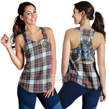 Dennistoun Tartan Women's Racerback Tanks with Family Crest Celtic Skull Style 4XL - Tartan Vibes Clothing
