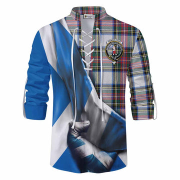 Dennistoun Tartan Ghillie Kilt Shirt with Family Crest Scotland Patriotic Style Men - Tartan Vibes Clothing
