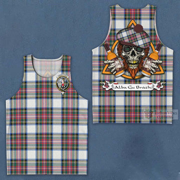 Dennistoun Tartan Men's Tank Top with Family Crest and Bearded Skull Holding Bottles of Whiskey Men - Tartan Vibes Clothing