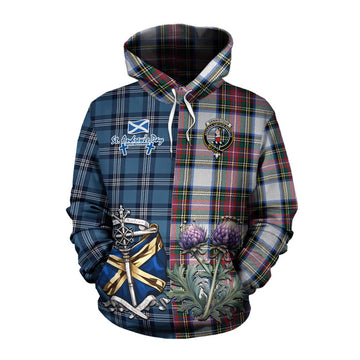 Dennistoun Tartan Cotton Hoodie Happy St. Andrew's Day Half Tartan Style Pullover Hoodie XS - Tartan Vibes Clothing