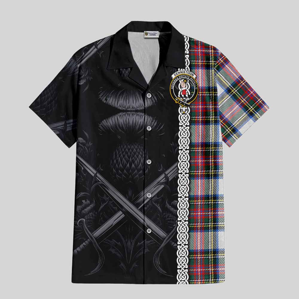 Dennistoun Tartan Hawaiian Shirt with Family Crest Cross Sword Thistle Celtic Vibes Kid - Tartan Vibes Clothing