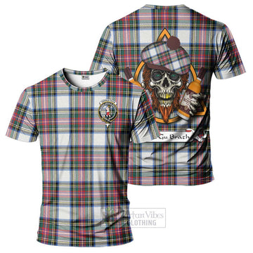 Dennistoun Tartan T-Shirt with Family Crest and Bearded Skull Holding Bottles of Whiskey Kid's Shirt - Tartan Vibes Clothing