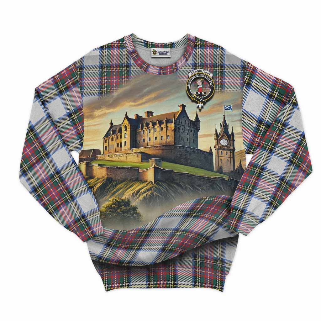 Dennistoun Tartan Family Crest Sweatshirt with Scottish Ancient Castle Style Unisex - Tartan Vibes Clothing