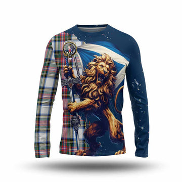 Dennistoun Tartan Family Crest Long Sleeve T-Shirt with Scottish Majestic Lion Unisex - Tartan Vibes Clothing