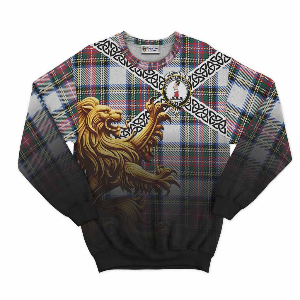 Dennistoun Crest Tartan Sweatshirt with Golden Lion Emblem Celtic Style Unisex - Tartan Vibes Clothing