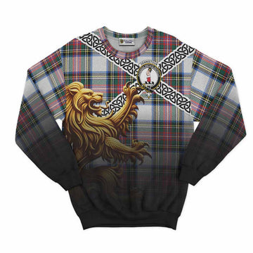 Dennistoun Crest Tartan Sweatshirt with Golden Lion Emblem Celtic Style Unisex - Tartan Vibes Clothing