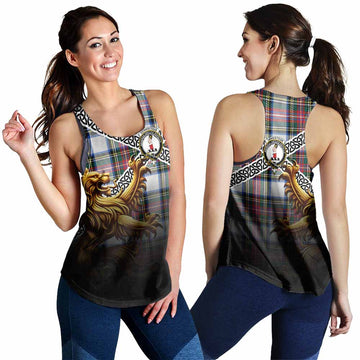 Dennistoun Crest Tartan Women's Racerback Tanks with Golden Lion Emblem Celtic Style 4XL - Tartan Vibes Clothing