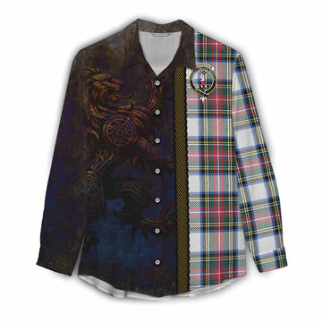 Dennistoun Tartan Family Crest Women's Casual Shirt Alba Gu Brath Be Brave Lion Ancient Style Female - Tartan Vibes Clothing