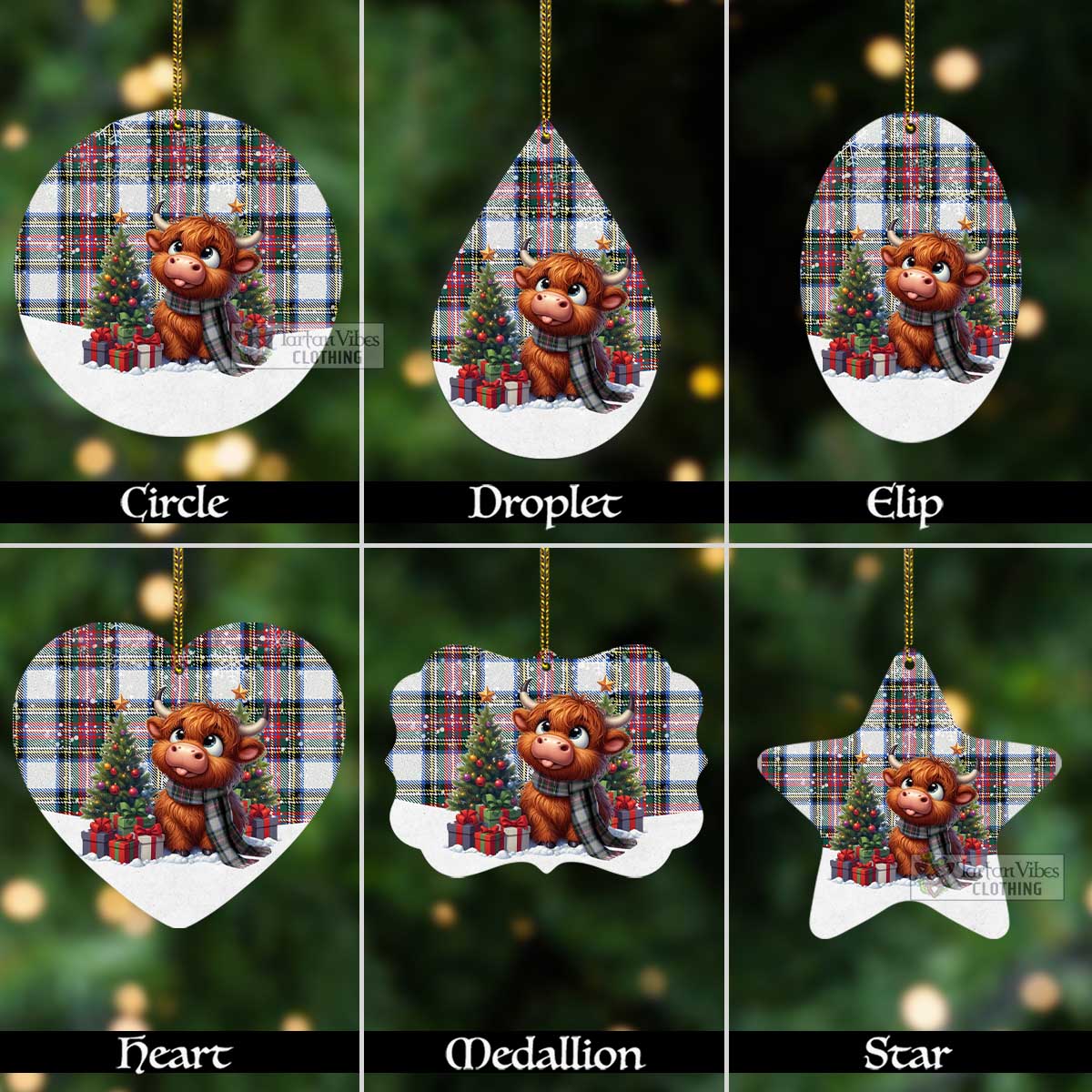 Dennistoun Tartan Christmas Aluminium Ornament with Adorable Highland Coo Aluminium - Tartan Vibes Clothing