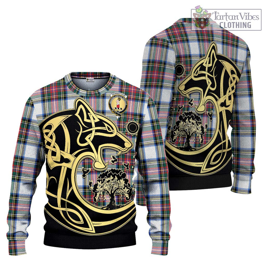 Dennistoun Tartan Ugly Sweater with Family Crest Celtic Wolf Style Unisex - Tartan Vibes Clothing