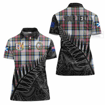 Dennistoun Crest Tartan Women's Polo Shirt with New Zealand Silver Fern Half Style Women - Tartan Vibes Clothing