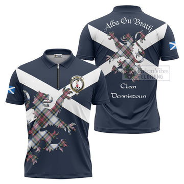 Dennistoun Tartan Lion Rampant Zipper Polo Shirt Proudly Display Your Heritage with Alba Gu Brath and Clan Name Unisex - Tartan Vibes Clothing