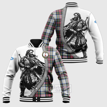 Dennistoun Tartan Clan Crest Baseball Jacket with Highlander Warrior Celtic Style Unisex - Tartan Vibes Clothing