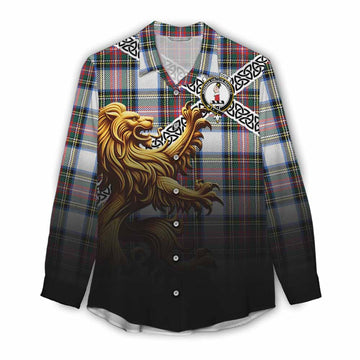 Dennistoun Crest Tartan Women's Casual Shirt with Golden Lion Emblem Celtic Style Female - Tartan Vibes Clothing