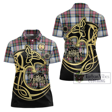 Dennistoun Tartan Women's Polo Shirt with Family Crest Celtic Wolf Style Women - Tartan Vibes Clothing