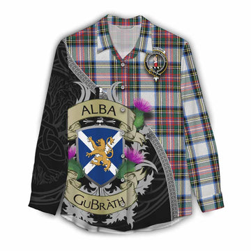 Dennistoun Tartan Family Crest Women's Casual Shirt Lion Rampant Royal Thistle Shield Celtic Inspired Female - Tartan Vibes Clothing