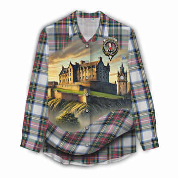 Dennistoun Tartan Family Crest Women's Casual Shirt with Scottish Ancient Castle Style Female - Tartan Vibes Clothing