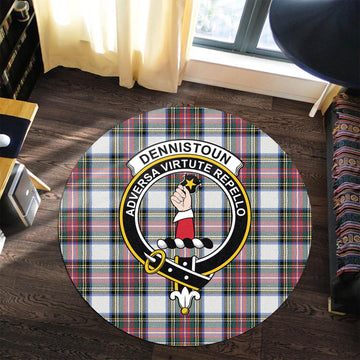 Dennistoun Tartan Round Rug with Family Crest Premium Round Rug - Tartan Vibes Clothing
