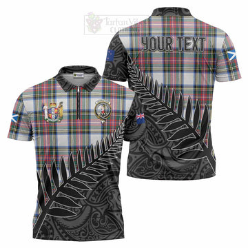 Dennistoun Crest Tartan Zipper Polo Shirt with New Zealand Silver Fern Half Style Unisex - Tartan Vibes Clothing