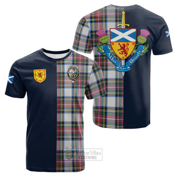Tartan Vibes Clothing Dennistoun Tartan Cotton T-shirt with Scottish Lion Royal Arm Half Style