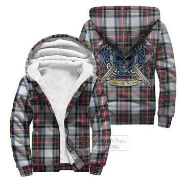 Dennistoun Tartan Sherpa Hoodie with Family Crest Celtic Skull Style Unisex S - Tartan Vibes Clothing