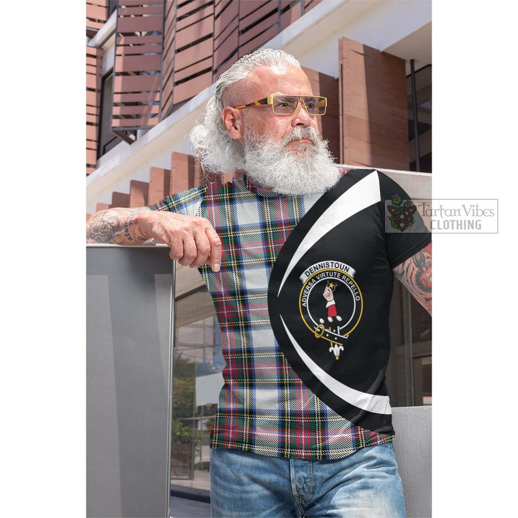 Dennistoun Tartan Cotton T-shirt with Family Crest Circle Style Men's Shirt - Tartan Vibes Clothing