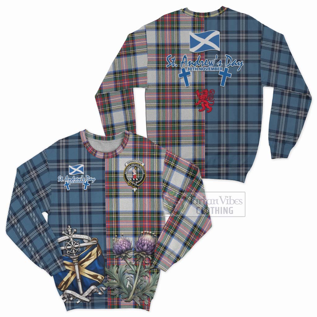 Dennistoun Tartan Sweatshirt Happy St. Andrew's Day Half Tartan Style Unisex - Tartan Vibes Clothing
