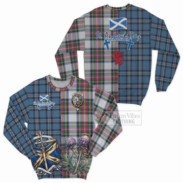 Dennistoun Tartan Sweatshirt Happy St. Andrew's Day Half Tartan Style Unisex - Tartan Vibes Clothing