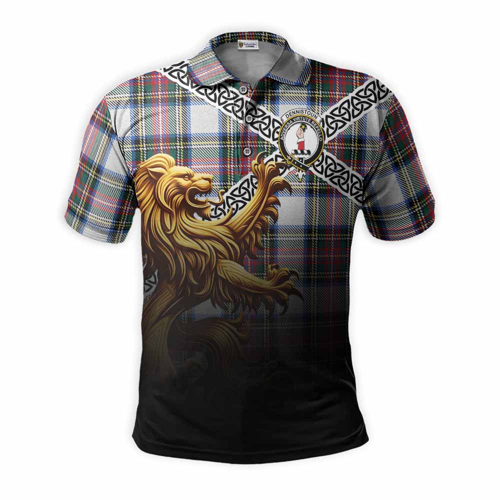 Dennistoun Crest Tartan Polo Shirt with Golden Lion Emblem Celtic Style Kid - Tartan Vibes Clothing