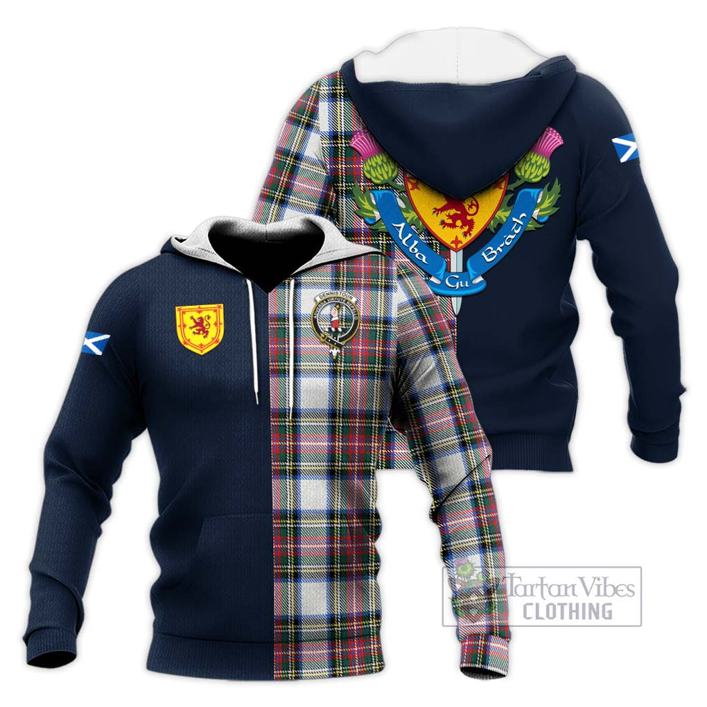 Dennistoun Tartan Knitted Hoodie Alba with Scottish Lion Royal Arm Half Style Unisex Knitted Pullover Hoodie - Tartan Vibes Clothing