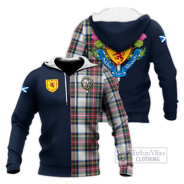 Dennistoun Tartan Knitted Hoodie Alba with Scottish Lion Royal Arm Half Style Unisex Knitted Pullover Hoodie - Tartan Vibes Clothing