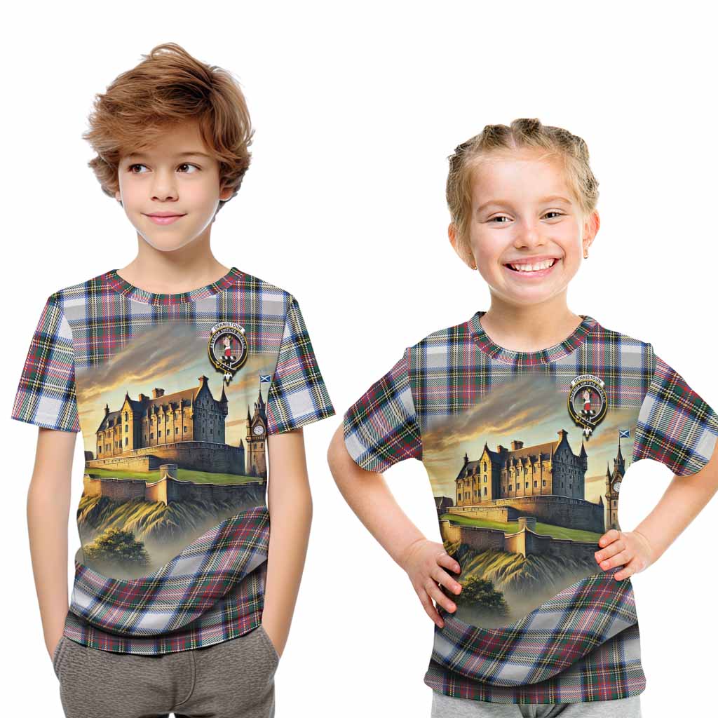 Dennistoun Tartan Family Crest Kid T-Shirt with Scottish Ancient Castle Style Youth XL Size14 - Tartan Vibes Clothing