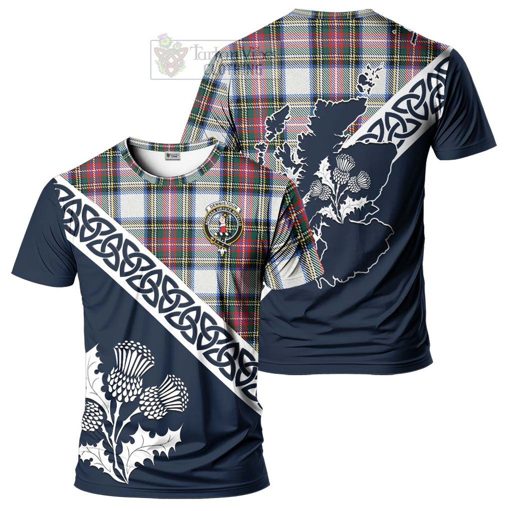 Dennistoun Tartan T-Shirt Featuring Thistle and Scotland Map Kid's Shirt - Tartanvibesclothing Store