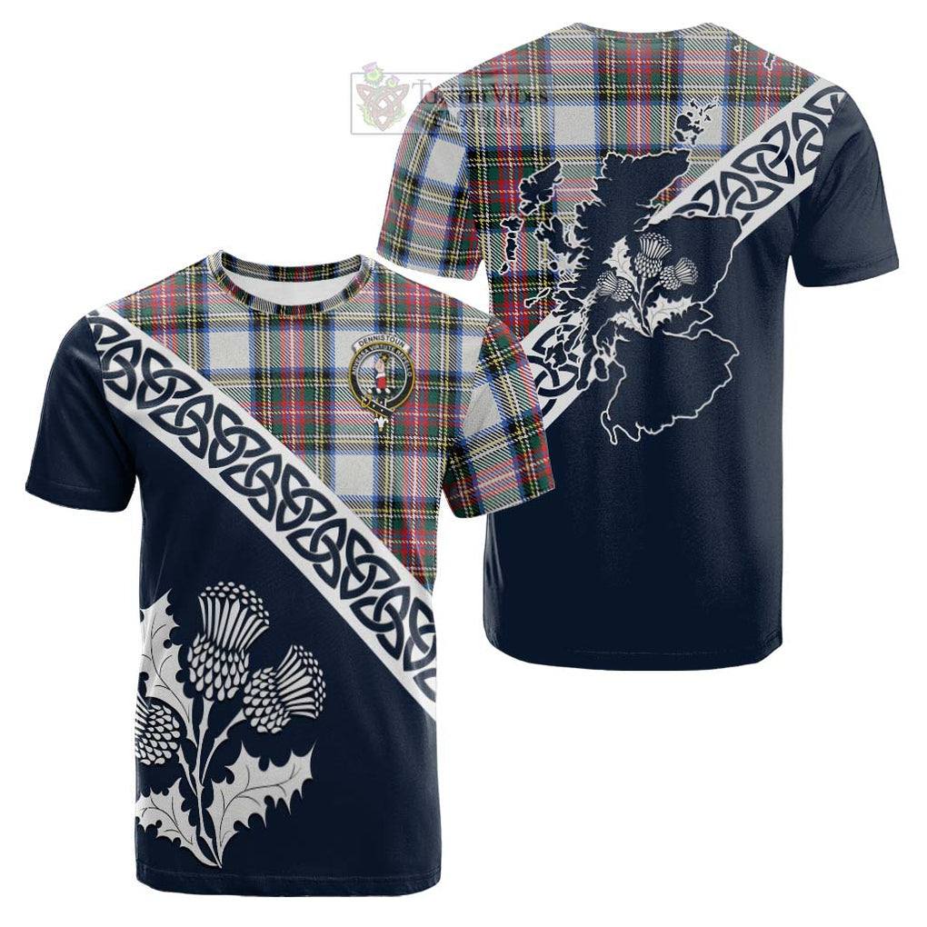 Dennistoun Tartan Cotton T-shirt Featuring Thistle and Scotland Map Kid's Shirt - Tartan Vibes Clothing