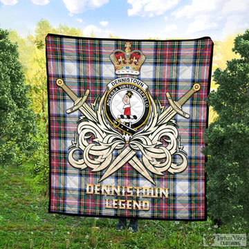 Dennistoun Tartan Quilt with Clan Crest and the Golden Sword of Courageous Legacy Super King Quilt 91" x 110" - Tartan Vibes Clothing