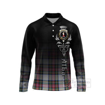 Dennistoun Tartan Long Sleeve Polo Shirt Featuring Alba Gu Brath Family Crest Celtic Inspired Unisex - Tartan Vibes Clothing