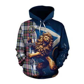 Dennistoun Tartan Family Crest Cotton Hoodie with Scottish Majestic Lion Pullover Hoodie XS - Tartan Vibes Clothing