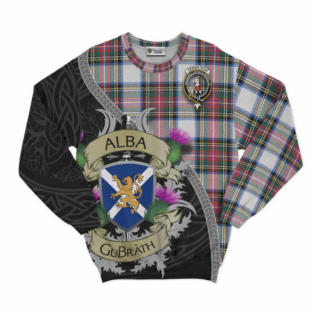 Dennistoun Tartan Family Crest Sweatshirt Lion Rampant Royal Thistle Shield Celtic Inspired Unisex - Tartan Vibes Clothing