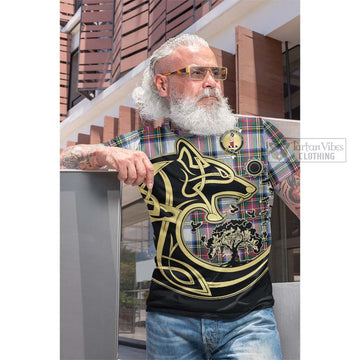 Dennistoun Tartan Cotton T-shirt with Family Crest Celtic Wolf Style Men's Shirt - Tartan Vibes Clothing