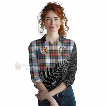 Dennistoun Crest Tartan Women's Casual Shirt with New Zealand Silver Fern Half Style Female - Tartan Vibes Clothing