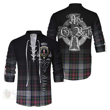 Dennistoun Tartan Ghillie Kilt Shirt Featuring Alba Gu Brath Family Crest Celtic Inspired Men - Tartan Vibes Clothing