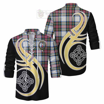 Dennistoun Tartan Ghillie Kilt Shirt with Family Crest and Celtic Symbol Style Men - Tartan Vibes Clothing