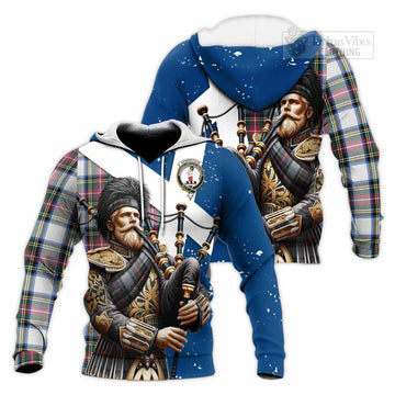 Dennistoun Tartan Knitted Hoodie with Family Crest Scottish Bagpiper Vibes Unisex Knitted Pullover Hoodie - Tartan Vibes Clothing