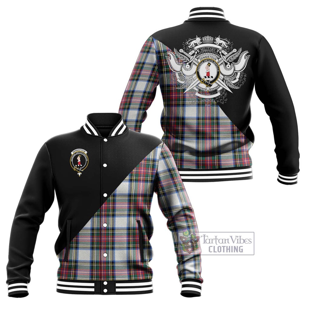 Dennistoun Tartan Baseball Jacket with Family Crest and Military Logo Style Unisex - Tartan Vibes Clothing