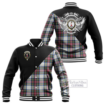 Dennistoun Tartan Baseball Jacket with Family Crest and Military Logo Style Unisex - Tartan Vibes Clothing