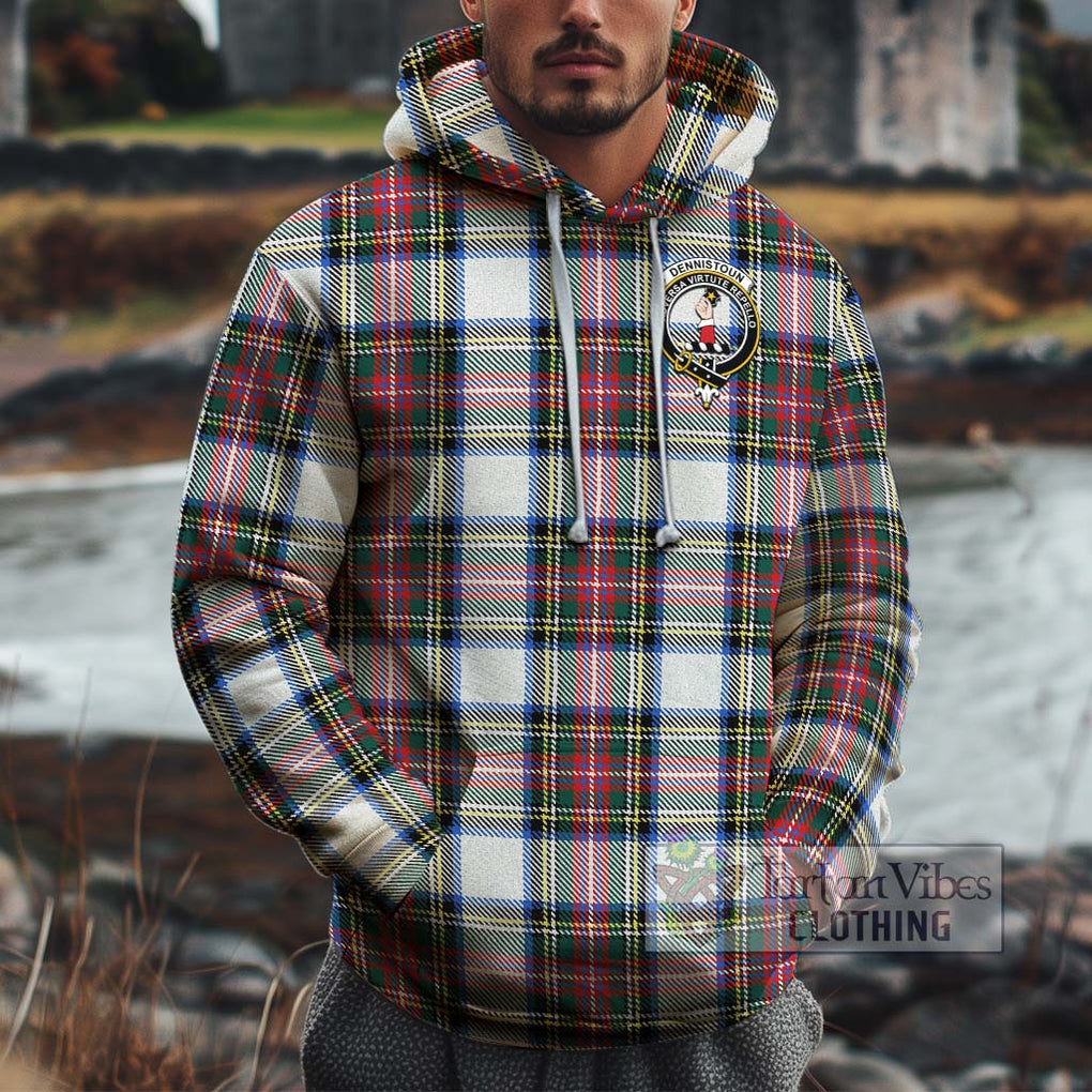 Dennistoun Tartan Cotton Hoodie with Family Crest Zip Hoodie - Tartan Vibes Clothing