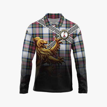 Dennistoun Crest Tartan Long Sleeve Polo Shirt with Golden Lion Emblem Celtic Style Unisex - Tartan Vibes Clothing