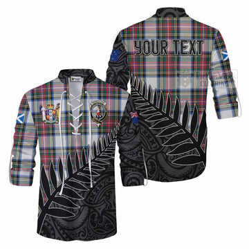 Tartan Vibes Clothing Dennistoun Crest Tartan Ghillie Kilt Shirt with New Zealand Silver Fern Half Style